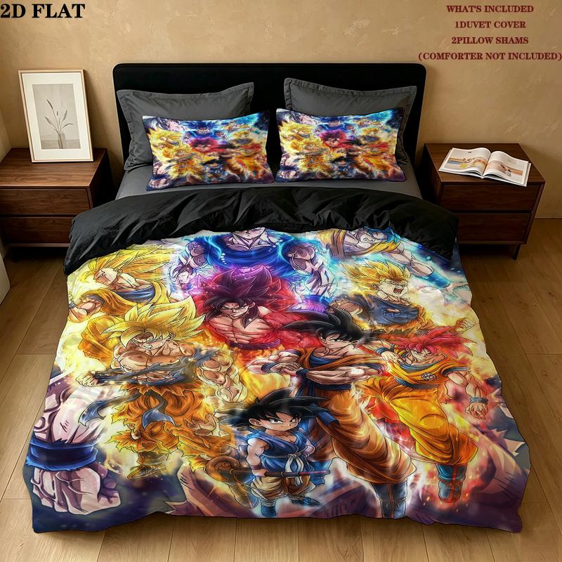 Dragon Ball Super Muster Bettwäsche Steppbett Set Bettbezug Kissenbezug Zuhause Geburtstagsgeschenk(1 Bettbezug + 2 Kissenbezüge, ohne Füllung)