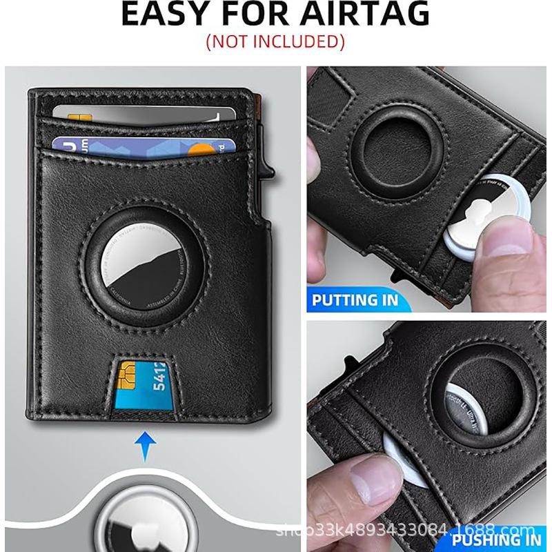 AirTag Wallet Carbon Fiber Leather Men's Slim Card Holder Rfid Metal Card Case