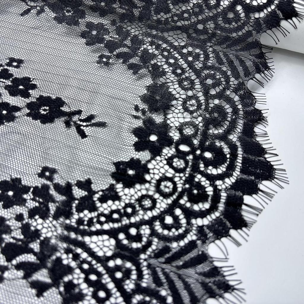 3m x 32cm Black French Chantilly Lace, Non-stretch Eyelash Lace Fabric for Sewing, Bra, Underwear, Lingerie, Dress, Garment, Crafting