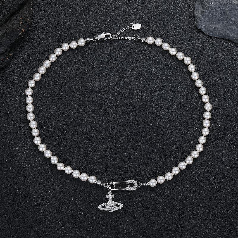 Saturn Pearl Necklace Women's Pin Three-dimensional Planet Neck Chain Premium Versatile Sweater Chain Collarbone Chain