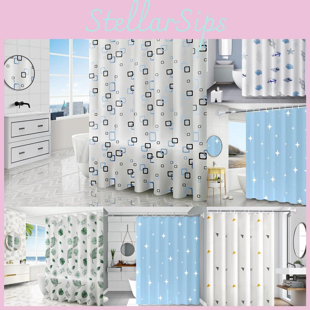 Pattern Leaf Geometric Peva Shower Curtain Waterproof Moldproof Bathroom Divider