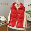 Women Winter Zip-up Vest Coat Thickened Padded Stand Collar Neck Protection Sleeveless Outerwear with Zipper Pockets Solid Color Keep Warm Waistcoat