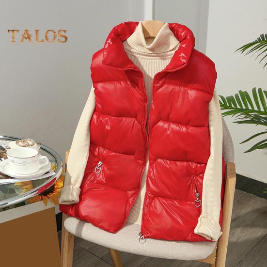 Women Winter Zip-up Vest Coat Thickened Padded Stand Collar Neck Protection Sleeveless Outerwear with Zipper Pockets Solid Color Keep Warm Waistcoat