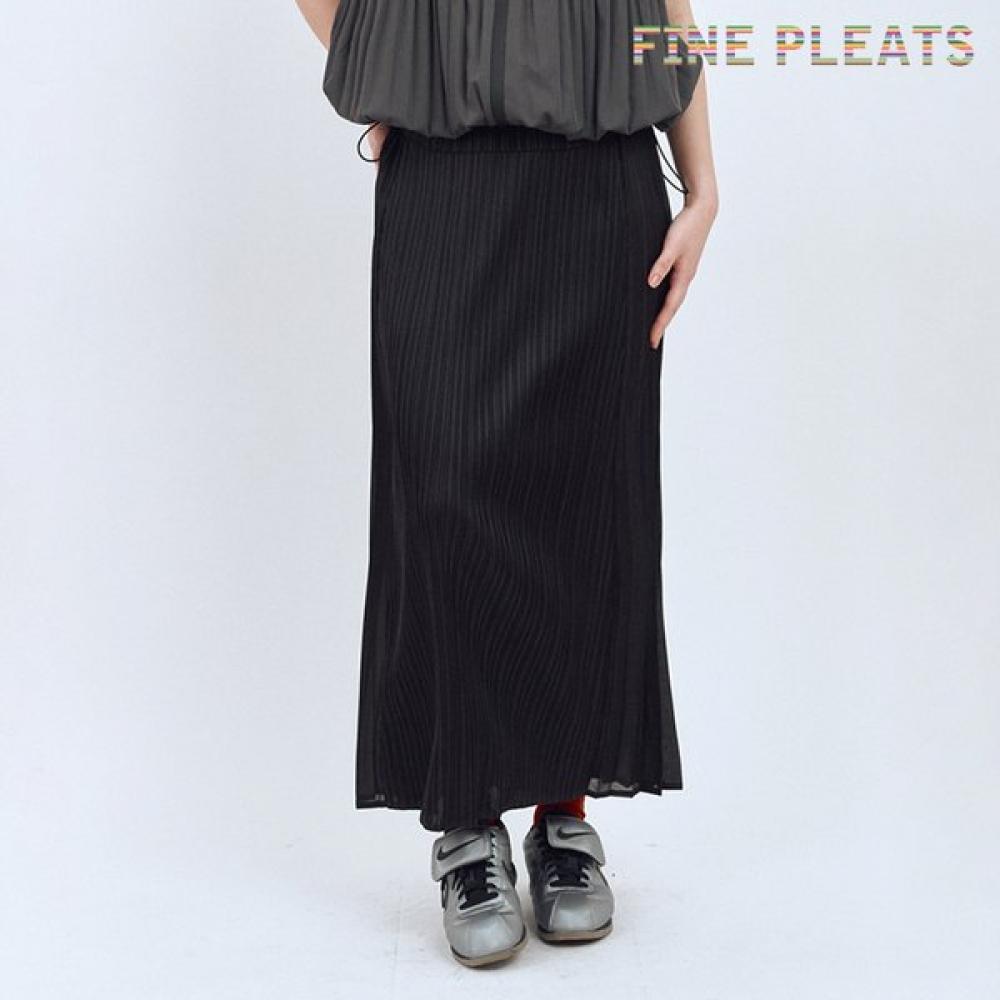 Fine Pleats Twist Panel Long Skirt Black FREE
