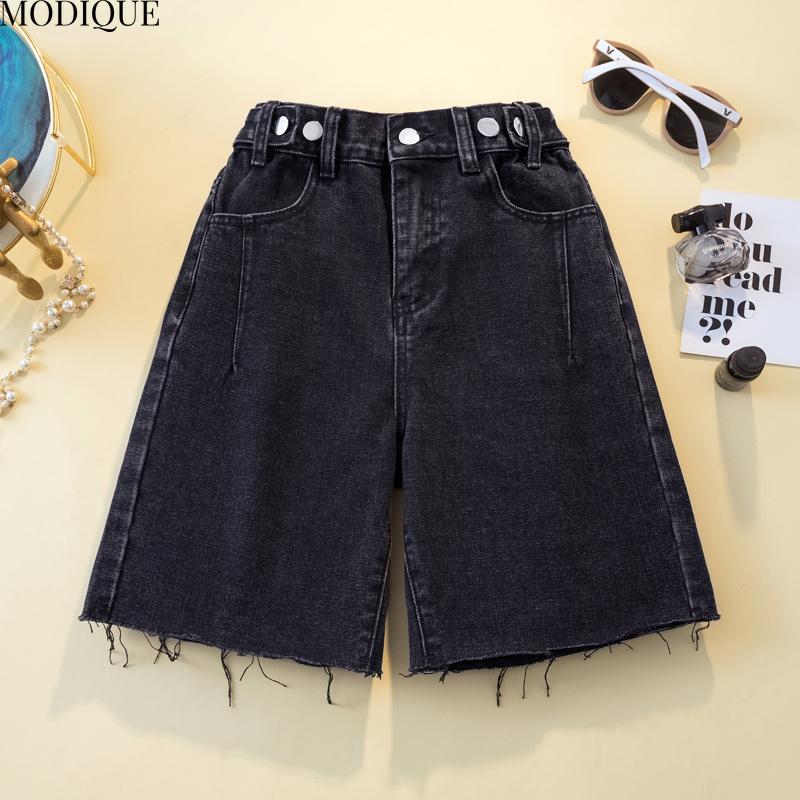 

MODIQUE 2025 Новые летние женские повседневные шорты из синего денима с высокой талией, свободные базовые брюки-пятки 4XL чёрный