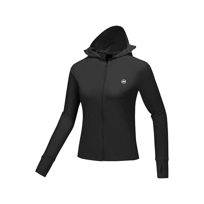 Skechers Cool Dry UV Protection Lightweight Slim Fit Hooded Sports Jacket Women Jackets Carbon-Black P225W123-0018 S