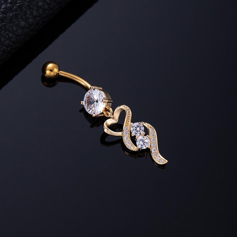 Colored Zircon Spiral Navel Nail Wind Star Moon Navel Ring Pierced Tassel Navel Buckle