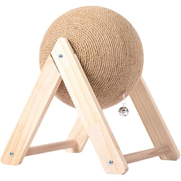 POPETPOP Cat Scratching Ball Toy - Small Rotatable Kitten Scratcher Sisal Toy, Wood Cat Scratcher with Ball for Indoor Kitties To Grind Claws, Cat