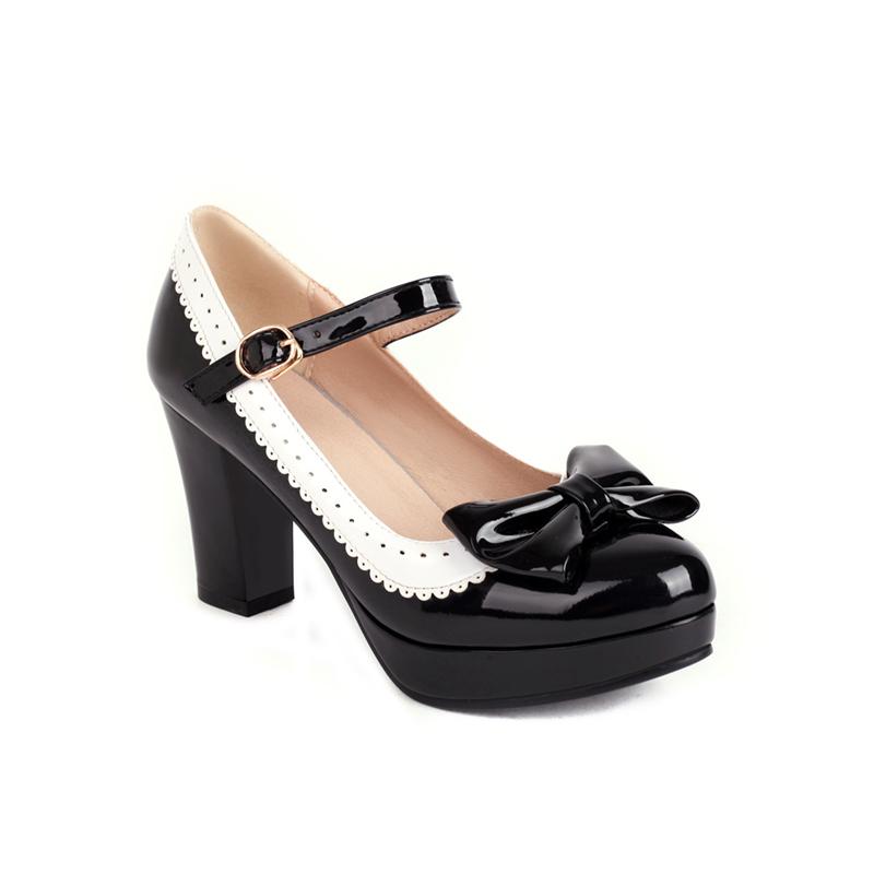 

Модные женские туфли на высоком каблуке в стиле Лолита Мэри Джейн, большие размеры, элегантные милые туфли с бантом, черные, красные, розовые, на каблуке, для офиса и свадьбы, для девочек 46 чёрный