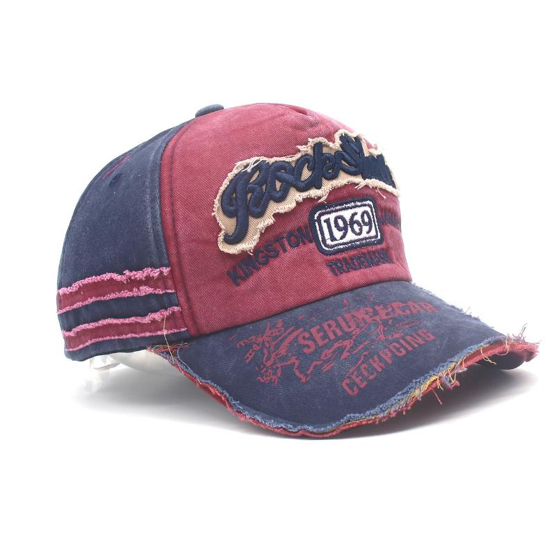 Washed Retro Ripped Cowboy Hat Versatile Retro Letter Embroidered Dome Edged Casual Baseball Cap