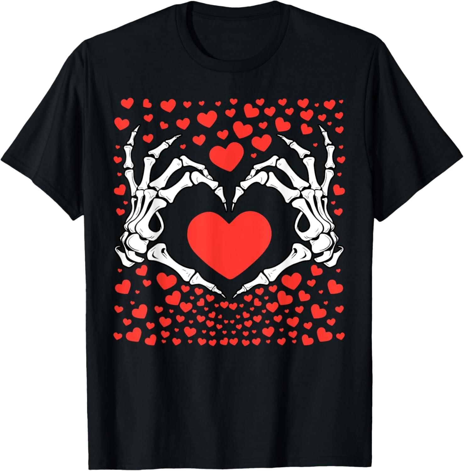 Valentines Day Funny Skeleton Hand Heart Men Boys Girls unisex T-Shirt Mens Womens Tees Top 4XL