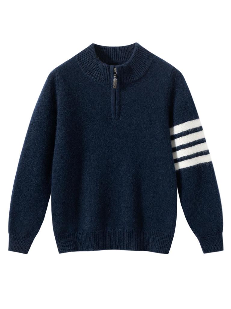 Unisex Youth TB Half-Zip Cashmere Sweater with Classic Four-Bar Design