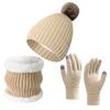 3Pcs/Set Thicken Winter Hat Scarf Gloves Set Plush Lining Touchscreen Gloves  for Men Women