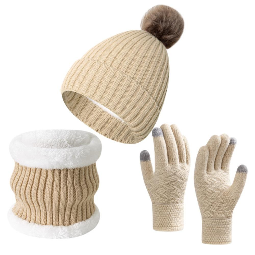 3Pcs/Set Thicken Winter Hat Scarf Gloves Set Plush Lining Touchscreen Gloves for Men Women