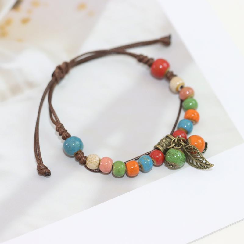 Ethnic Style Artistic Woven Jingdezhen Ceramic Hand Rope Student Children's Bracelet