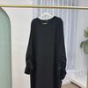 Saudi-Arabien Muslimische Frauen Bescheidenes Kleid Eid Dubai Plain Abaya Islamische Feiertagsparty Solide Türkei Schnürmanschetten Lange Kleidung
