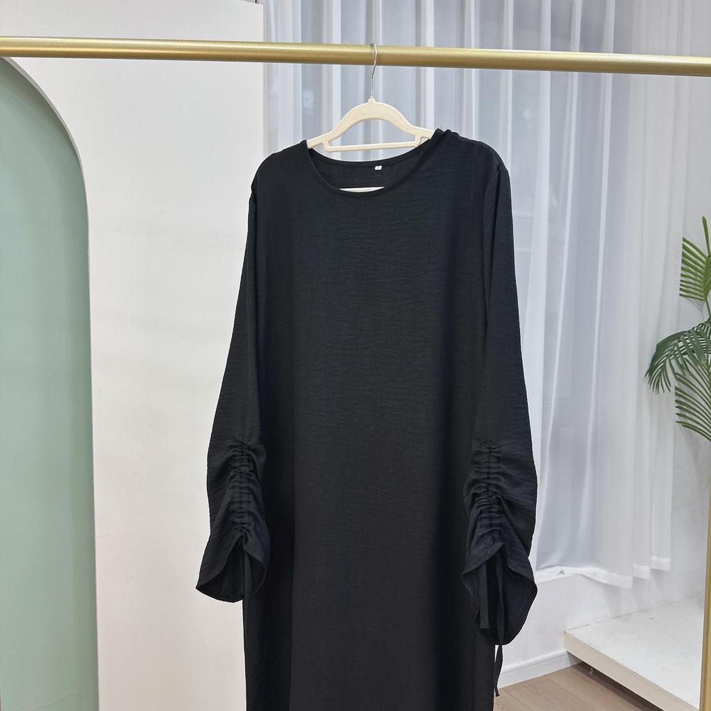 Saudi-Arabien Muslimische Frauen Bescheidenes Kleid Eid Dubai Plain Abaya Islamische Feiertagsparty Solide Türkei Schnürmanschetten Lange Kleidung