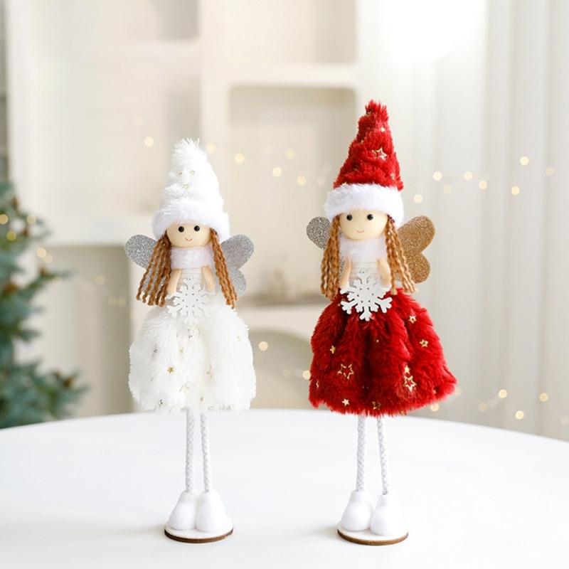 Christmas Snowflake Angelic Girl Dolls Standing Figurine Soft Toy for Tabletop Holiday Decoration Collectible Ornament