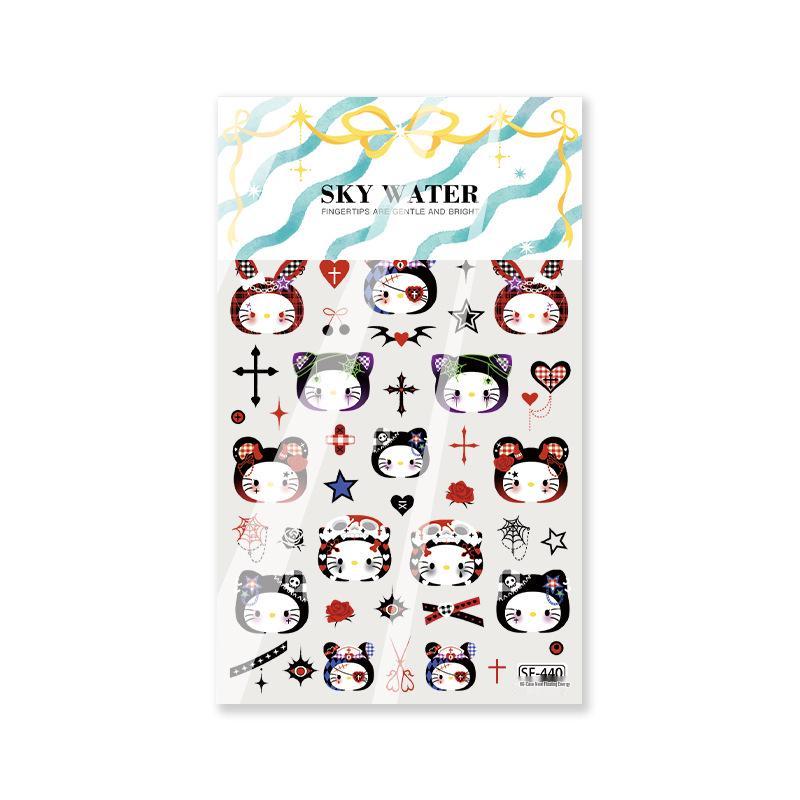 Sky Hat Kitty Armor Cartoon Cat Headgear & 3D Embossed Nail Art Stickers