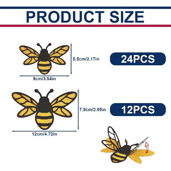 36 Pcs 3D Bee Stickers for DIY Carfts 2 Sizes Tiny Bee Wall Decor for Party Home Office Fridge Windows Decorations Charms Pendants