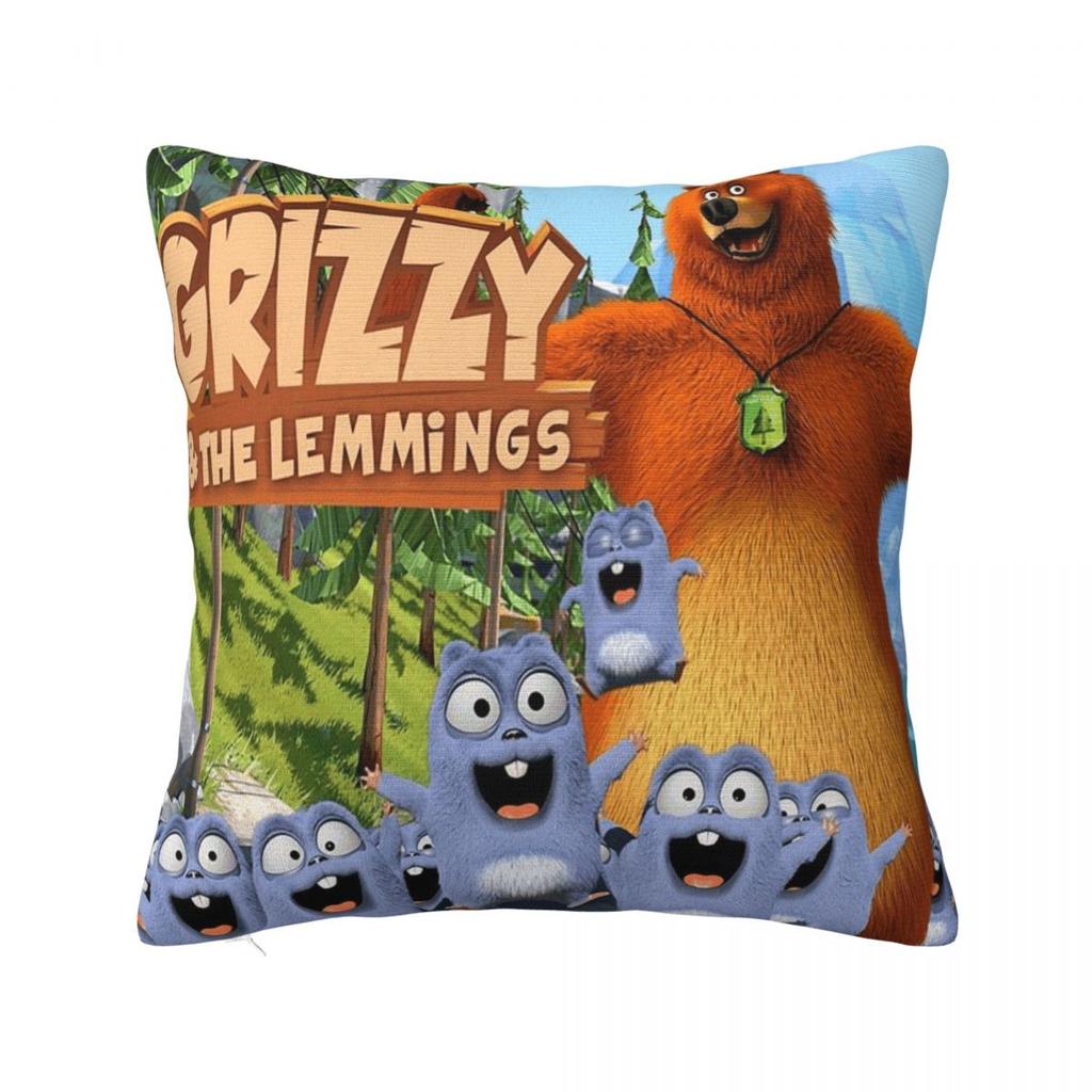 Cartoon Cute Grizzy Y Los Lemmings Square Pillowcase Cushion Cover Pillow Case Throw Pillow Cover for Home Bedroom Car