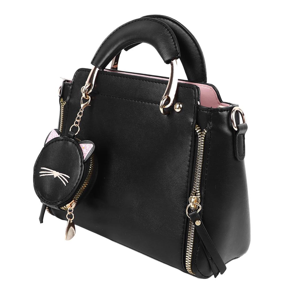 Damen Handtasche mit Schultergurt Münzbörse PU Leder Reißverschluss Mehrzweck Handtasche Stilvolle Umhängetasche Schwarz Kostenlos