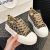 Fashion Thick Sole Women's Sneakers Leopard Print Designer Flats Casual Shoes Lace Up Running Sneakers 2024 Popular Fall Walking