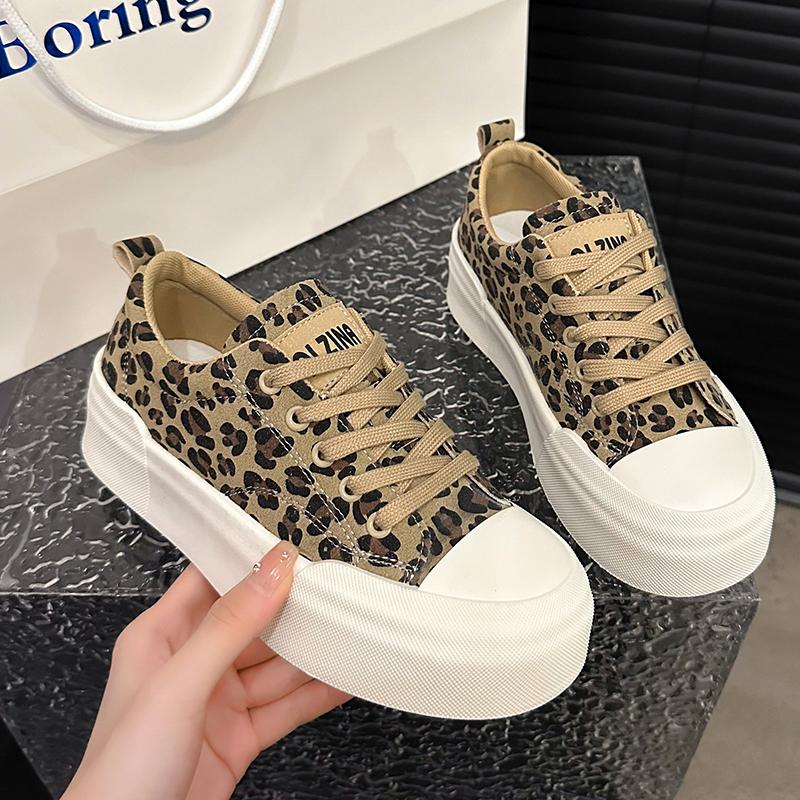 Fashion Thick Sole Women's Sneakers Leopard Print Designer Flats Casual Shoes Lace Up Running Sneakers 2024 Popular Fall Walking