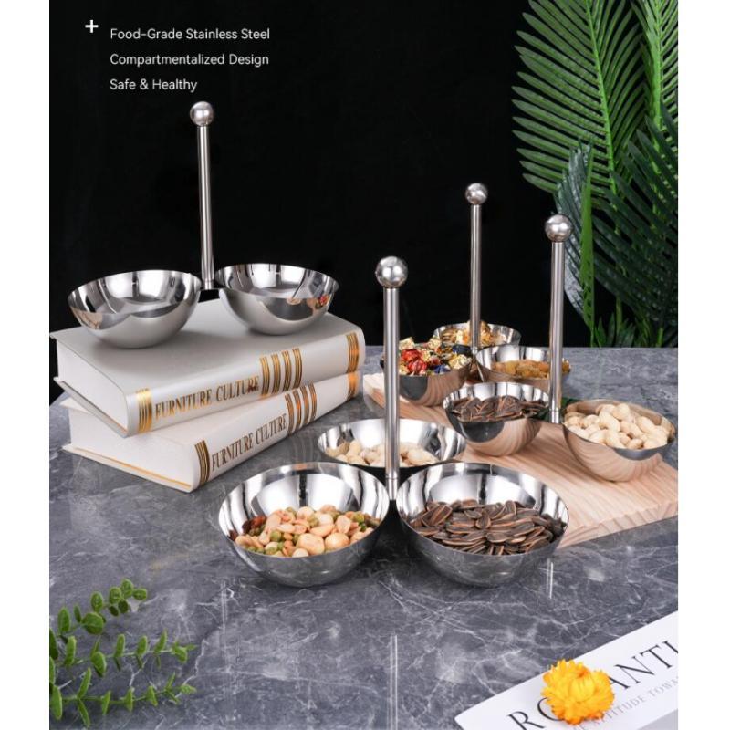 Double Walled Stainless Steel Condiment Bowl Portable Serving Dish with Handle for Hotel and Barbecue Events