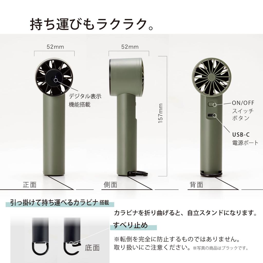 [Newest Model in 2025] Topland HANDY FAN Portable Fan, Compact, Powerful, with Display, Carabiner, USB Charging, Type-C, Car Key, SF-HF25KK