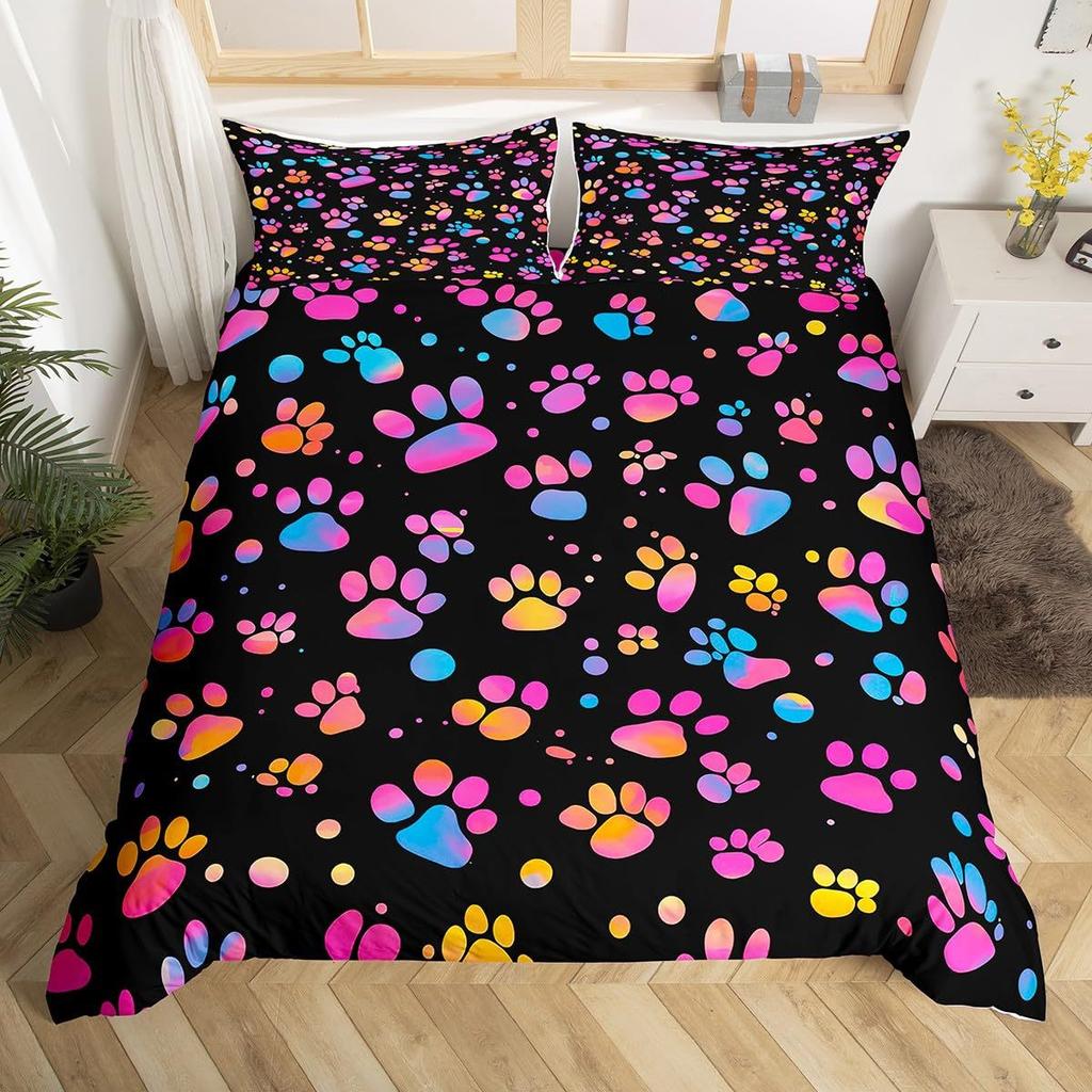 Dog Paw Print Duvet Cover Set Puppy Bedding Set Cute Animal Cartoon Pattern Quilt Cover
