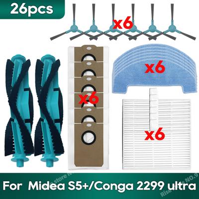Fit for Midea S5 Plus, Conga 2299 Ultra Home X-Treme Genesis Vacuum Accessories Dust Bag Hepa Filter Roller Side Brush Mop