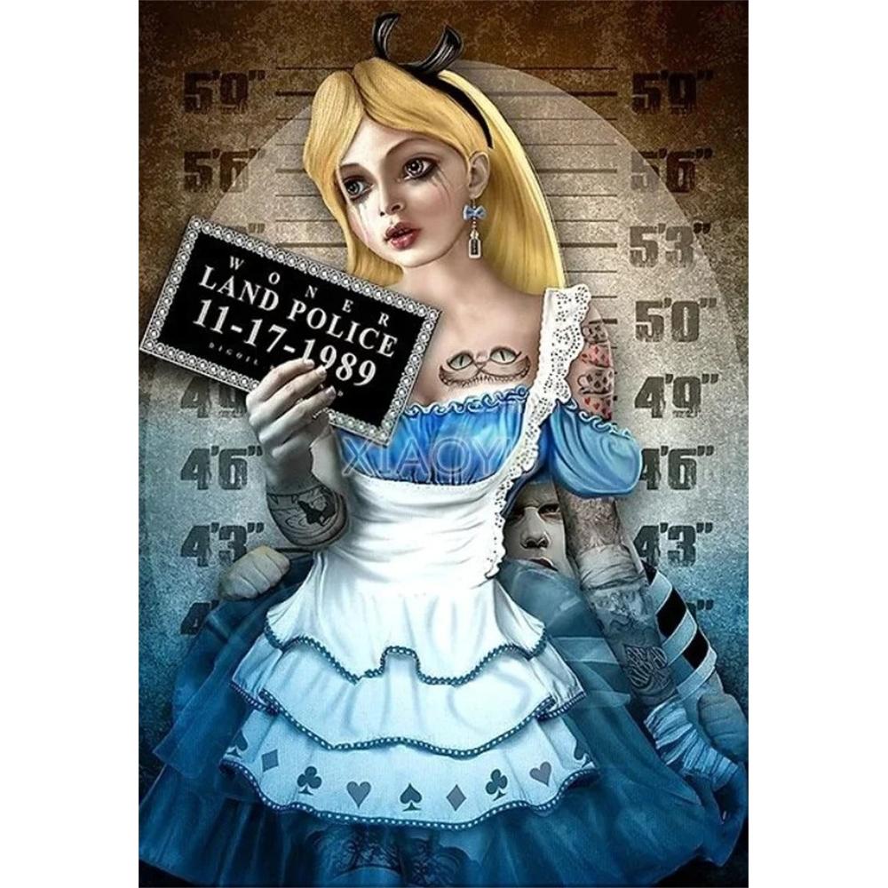 

Disney Diamond Painting Dark themed Alice in Prison Photo Art Wall Decoration Fulldiamond Cross stitch DIY Gift Home Decoration Round 20x30cm