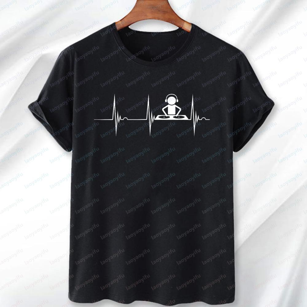 

Music Producer Disc Jockey Heartbeat ECG Pulse DJ Mixing Console T-Shirt Enthusiastic DJ Music Lovers Top Trendy Men s Shirts 5XL різнокольоровий