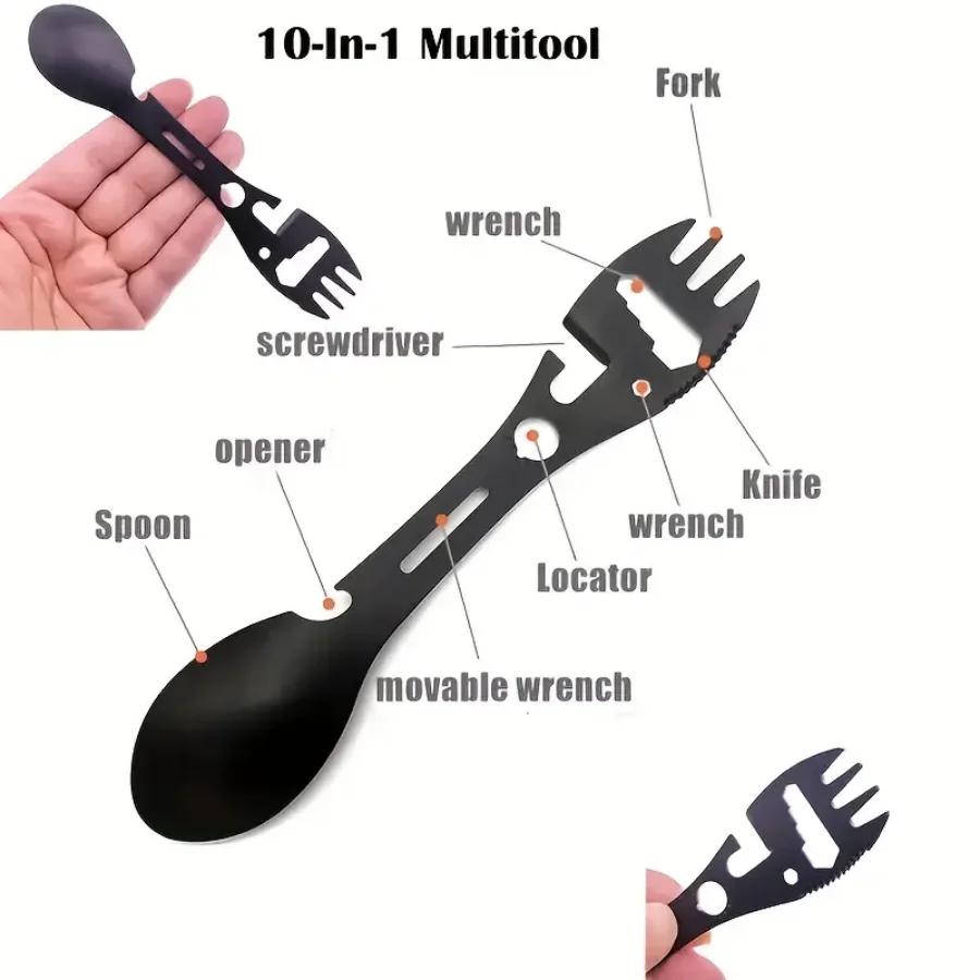 Outdoor Survival Tools 5 In 1 Camping Multi-functional EDC Kit Practical Fork Knife Spoon Bottle/Can Opener