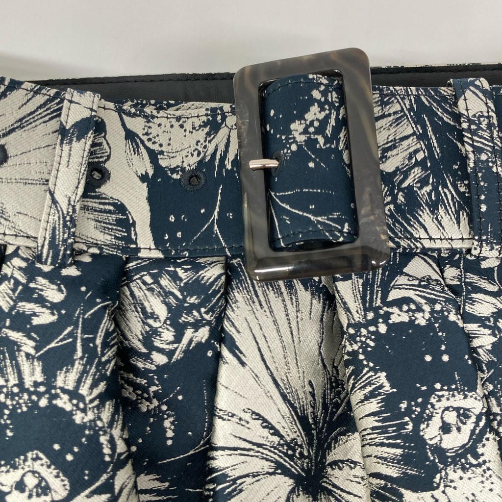 OSLOW [4802-090-221A] Botanical pattern flare skirt M Navy / SilverUsed