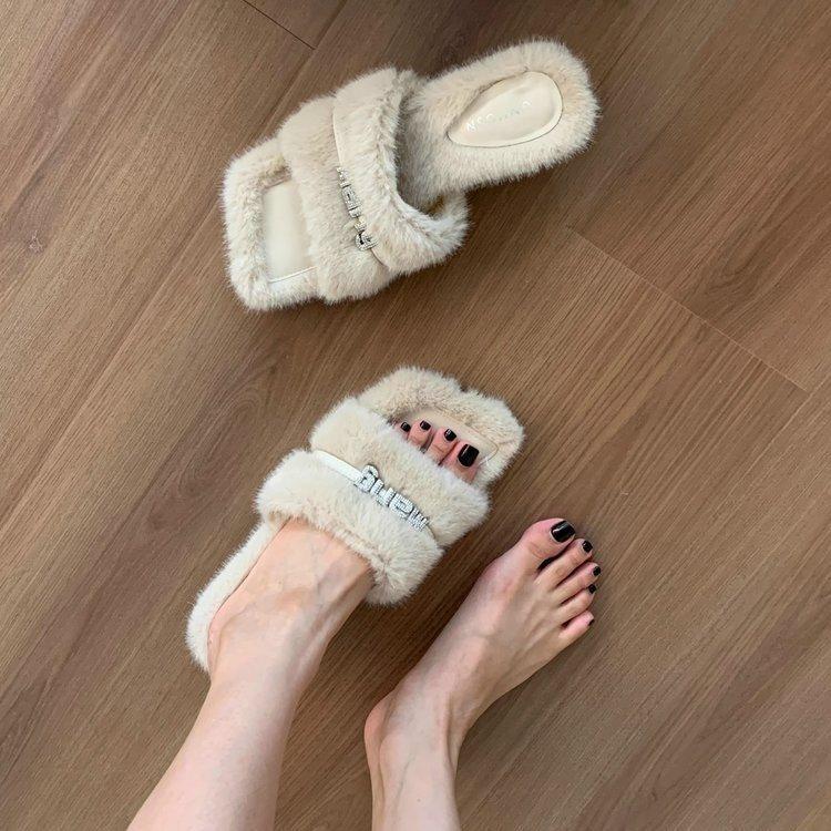 Coarse-heeled Mao Mao Shoes Chinese Autumn Open-toed European and American Style 2025 High-heeled Sandals Outer Wear Slippers Women's Head and Lam