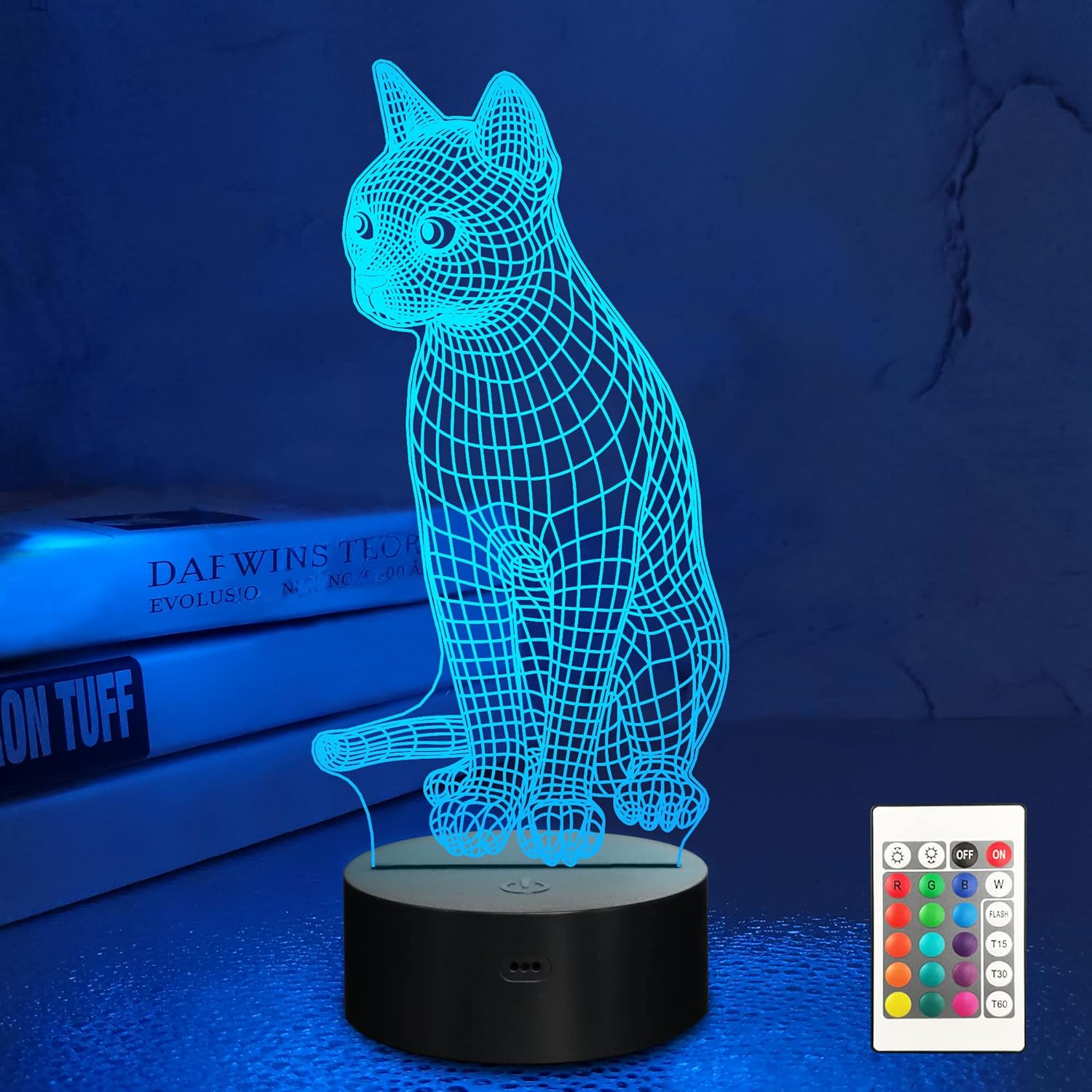 

Lampeez 3D Лампа-кошка Ночник Котёнок 3D-иллюзия для детей, 16 меняющихся цветов с пультом ДУ, Декор для детской спальни, Подарки на Рождество, День рождения