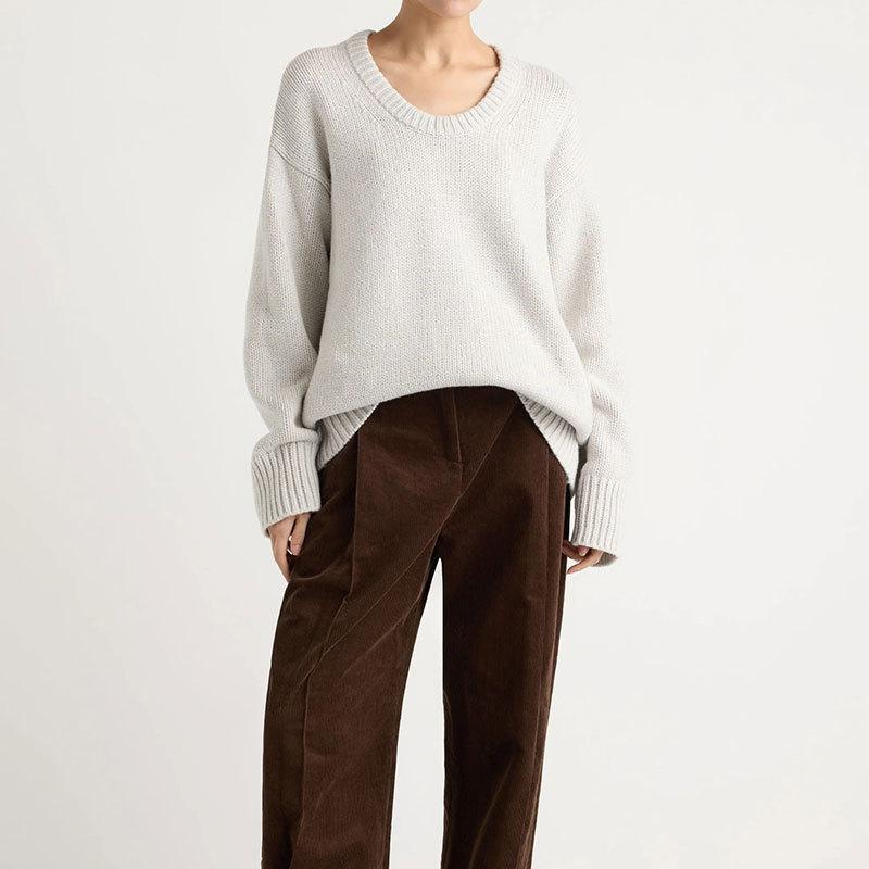 Europe, America, Autumn and Winter New Loose Round Neck Long-sleeved Sweater Casual Thick Thermal Pullover Knitted Sweater Top Women
