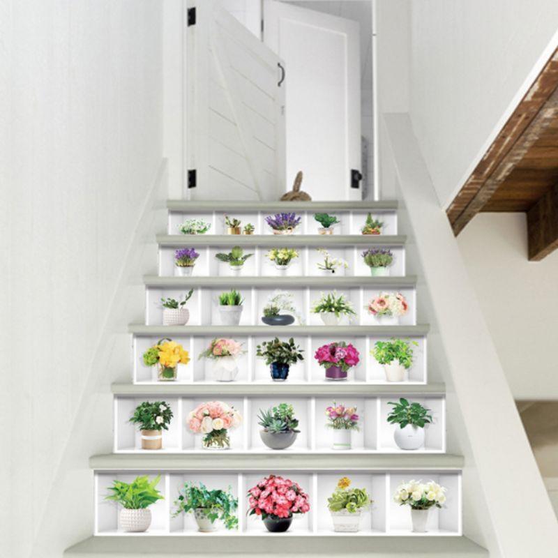 6pcs/set Potted Plant Staircase Stair Riser Floor Sticker Adhesive DIY S top sale
