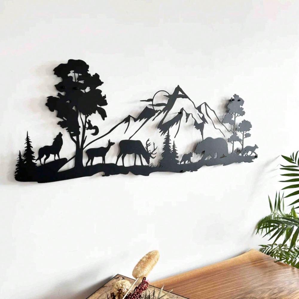 Vintage Metal Wall Art Wild Forest Animals Bear Deer Wolf Fox Squirrel Home Holiday Room Decor