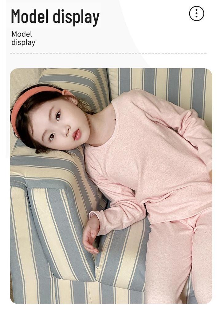 Self-Heating Kids' Warm Set: Thickened Autumn/Winter Top & Bottoms, Silk Homewear for Boys and Girls.