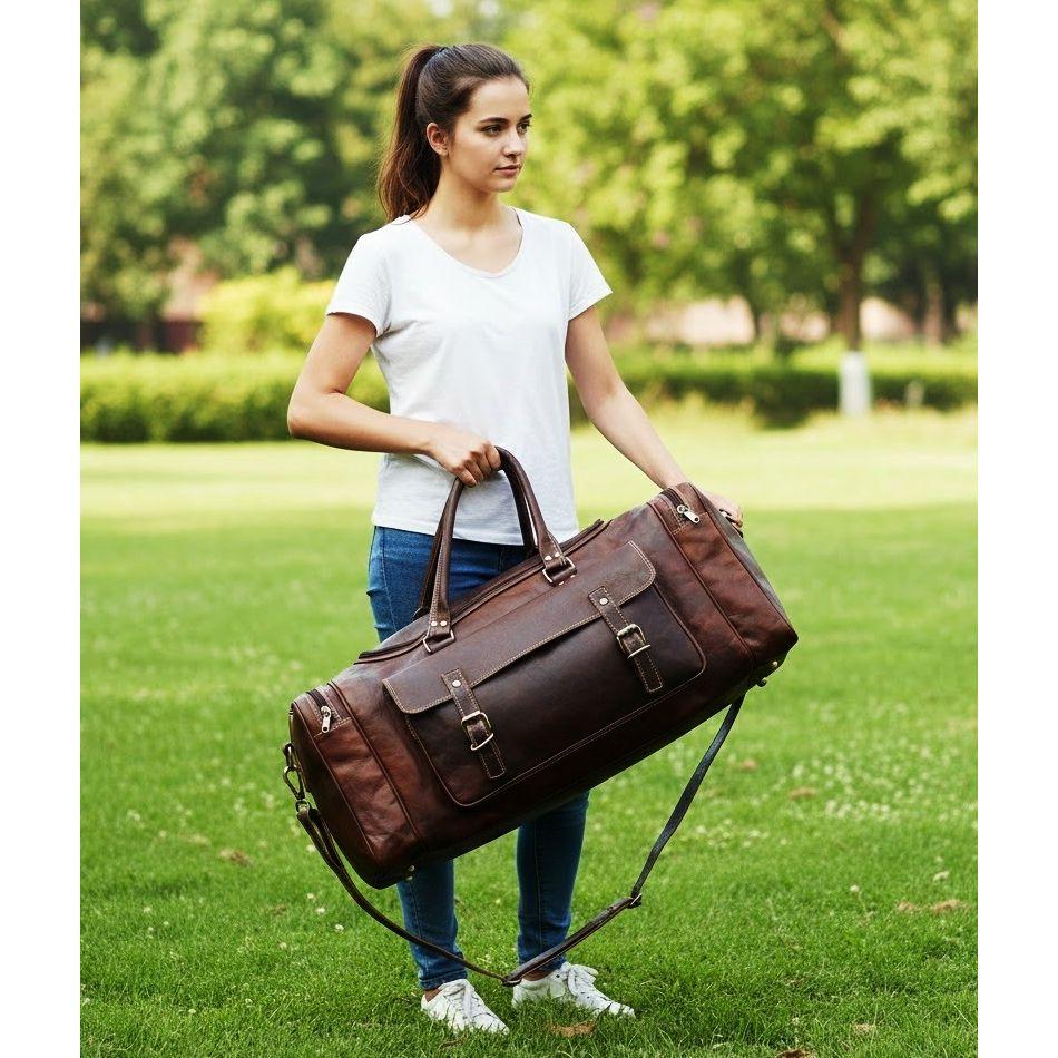 Newly Handmade Vintage Genuine Goat Leather Travel Duffel Luggage Cross Body Bag