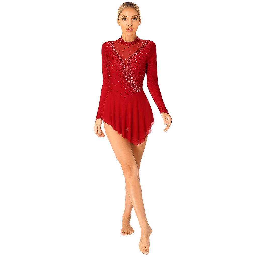 Women's Figure Ice Skating Competition Dress Mesh Patchwork Gymnastics Lyrical Dance Costume