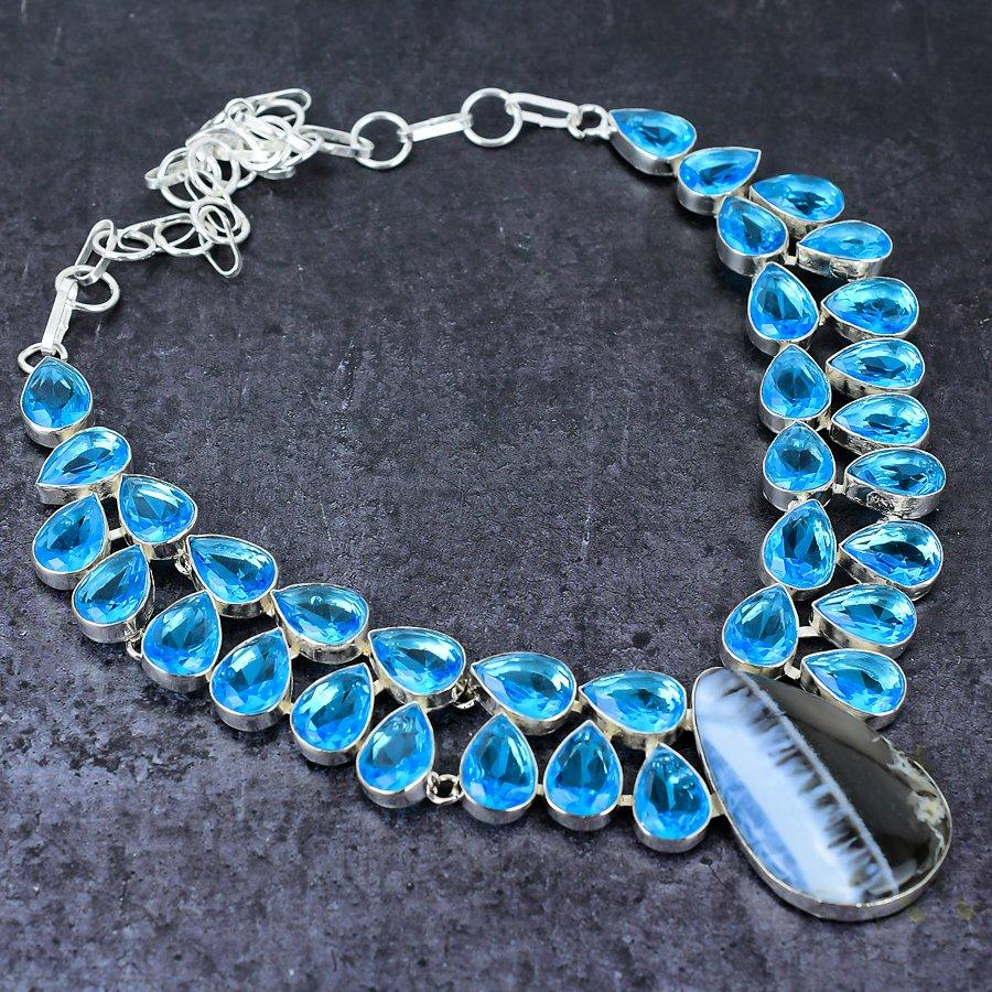 Colier de bijuterii din argint 925, realizat manual cu topaz natural Owyhee, 18" C2q71