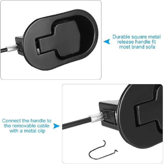 APACALI Recliner Pull Cable Replacement Set of 2, Universal Black Sofa Couch Recliner Release Cables with Metal Pull Handle fits Most Recliner