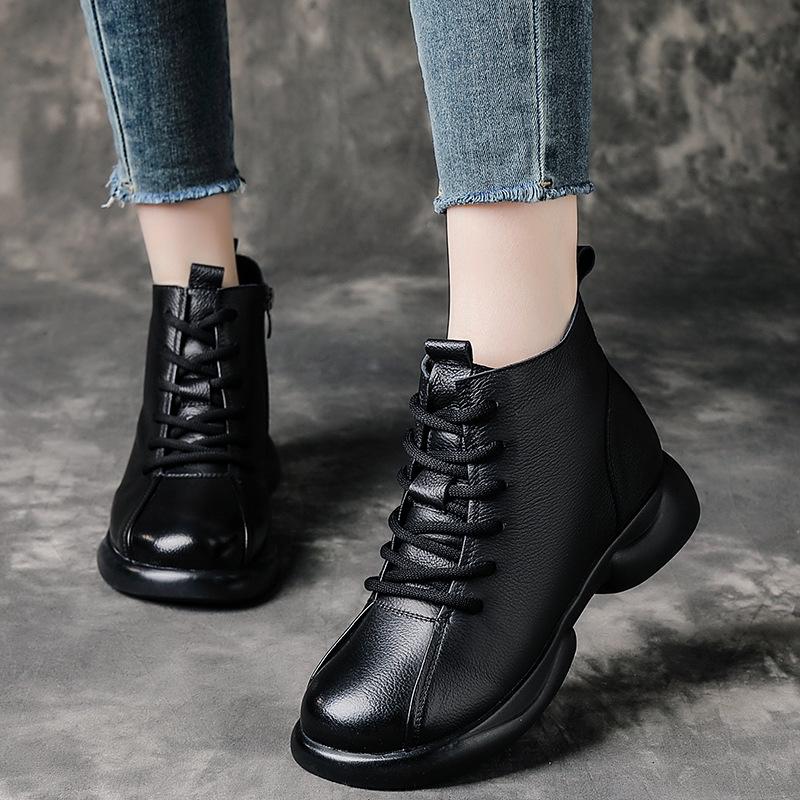 Retro Martin Women's Genuine Leather Ankle Boots - Thick Sole, Non-slip, Soft Leather for Autumn and Winter