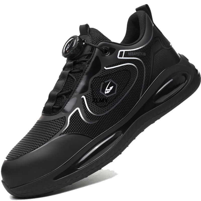 Waterproof Upper Men Safety Shoes Rotated Button Steel Toe Sneakers Anti-stab Anti-smash Work Shoes Man Work Safety Boots Light