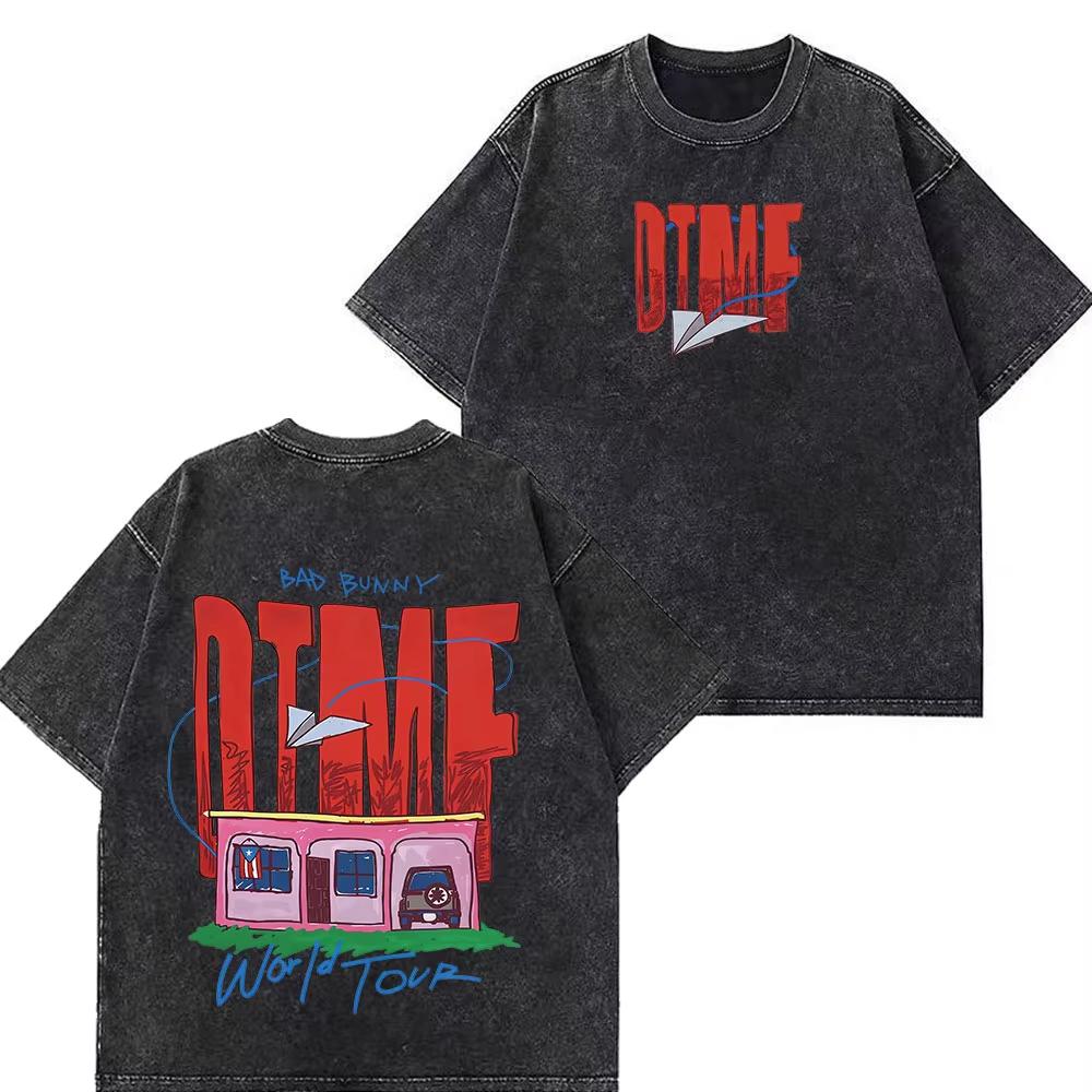 Rappare Bad Bunny Turné 2026 Debi Tirar Mas Fotos DTMF Merch T-shirts Herr Mode Sommar Rundhalsad T-shirt Hip Hop Vintage Tvättade T-shirts