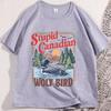 2026 Summer Hot Sale Stupid Canadian Wolf Bird T-shirt Unisex Vintage Hip Hop Streetwear T-shirt Cotton Gothic Round T-shirt